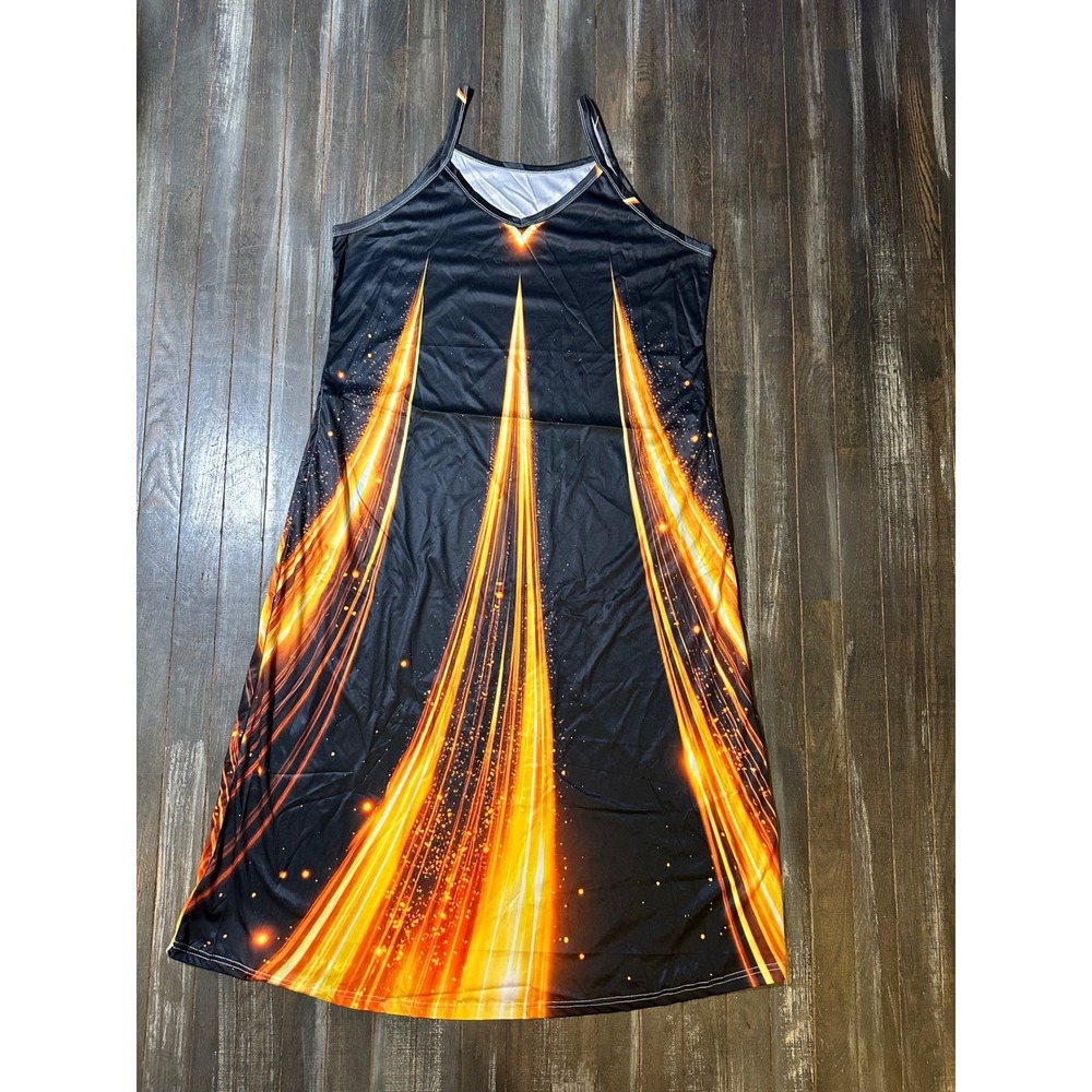 Womens Black‎ Gold Graphic Print Maxi Dress Sleeveless V-Neck Pocket Gown